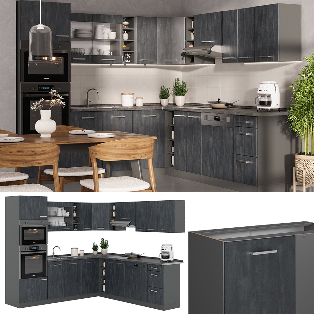 Vicco Cuisine en angle R-Line, Béton noir/Anthracite, 247 x 237 cm PT Chêne - 5