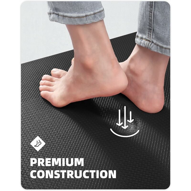 Tapis de cuisine devant l'évier, tapis de couloir en PVC imperméable, tapis à longues bandes antidérapant et résistant à l'huile (43 x 150 cm, noir) - 3