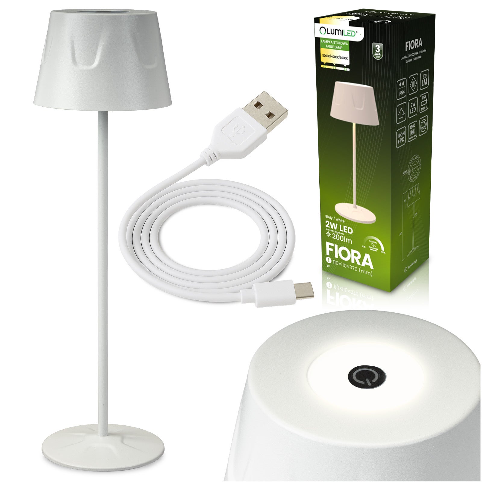 Lampa Ogrodowa Lumiled LED Stojąca Ozdobna Stołowa Nocna USB Ściemnialna Dotykowa Biała 1 szt.