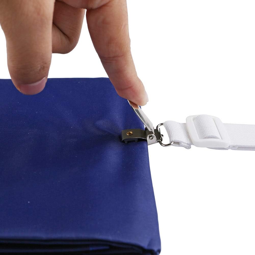 Lot de 12 tendeurs de draps élastiques réglables avec clips en métal pour draps, matelas, planche à repasser ou canapé - Blanc - 4