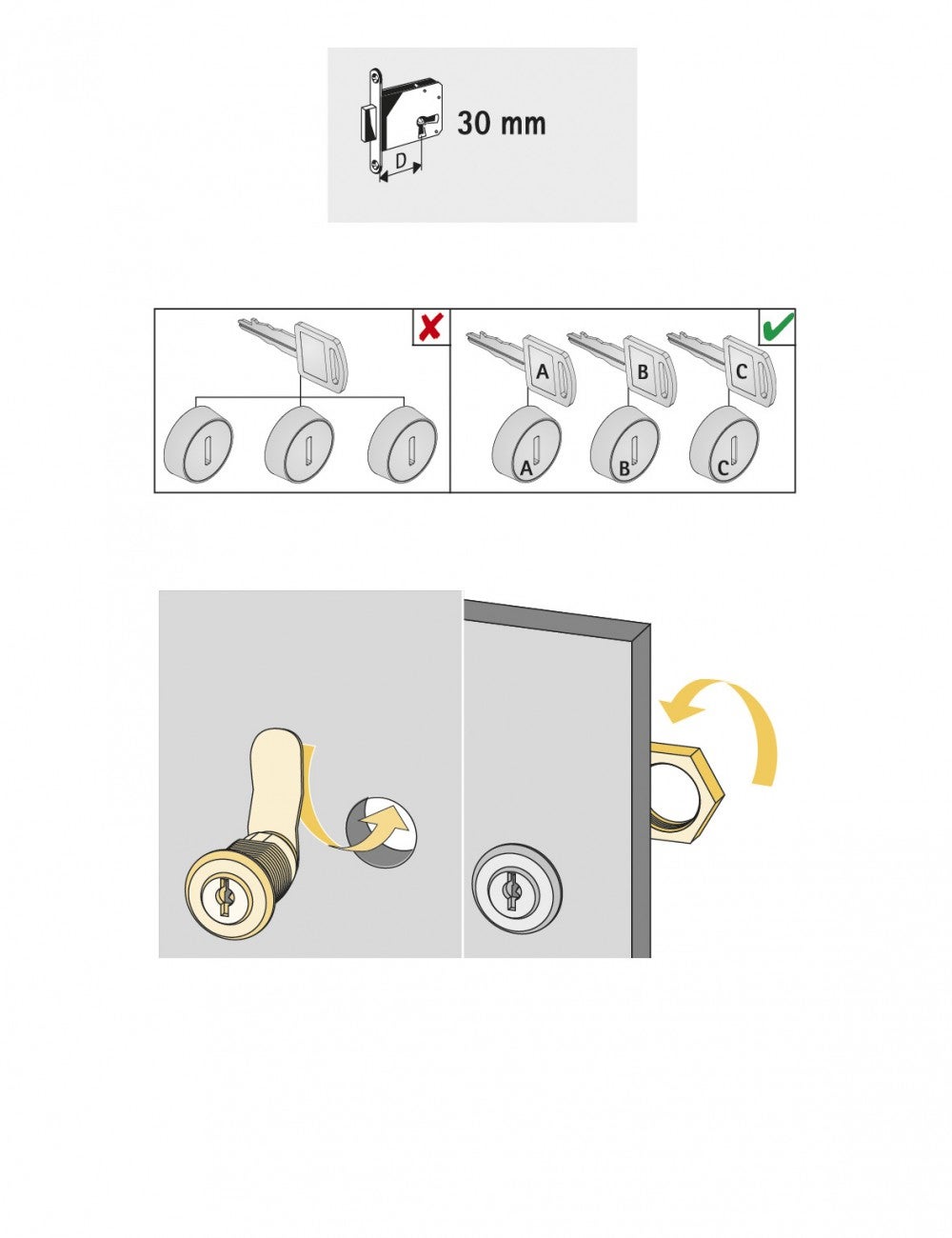 Serrure de meuble acier à encastrer HETTICH de 10 à 30 mm réversible - 2