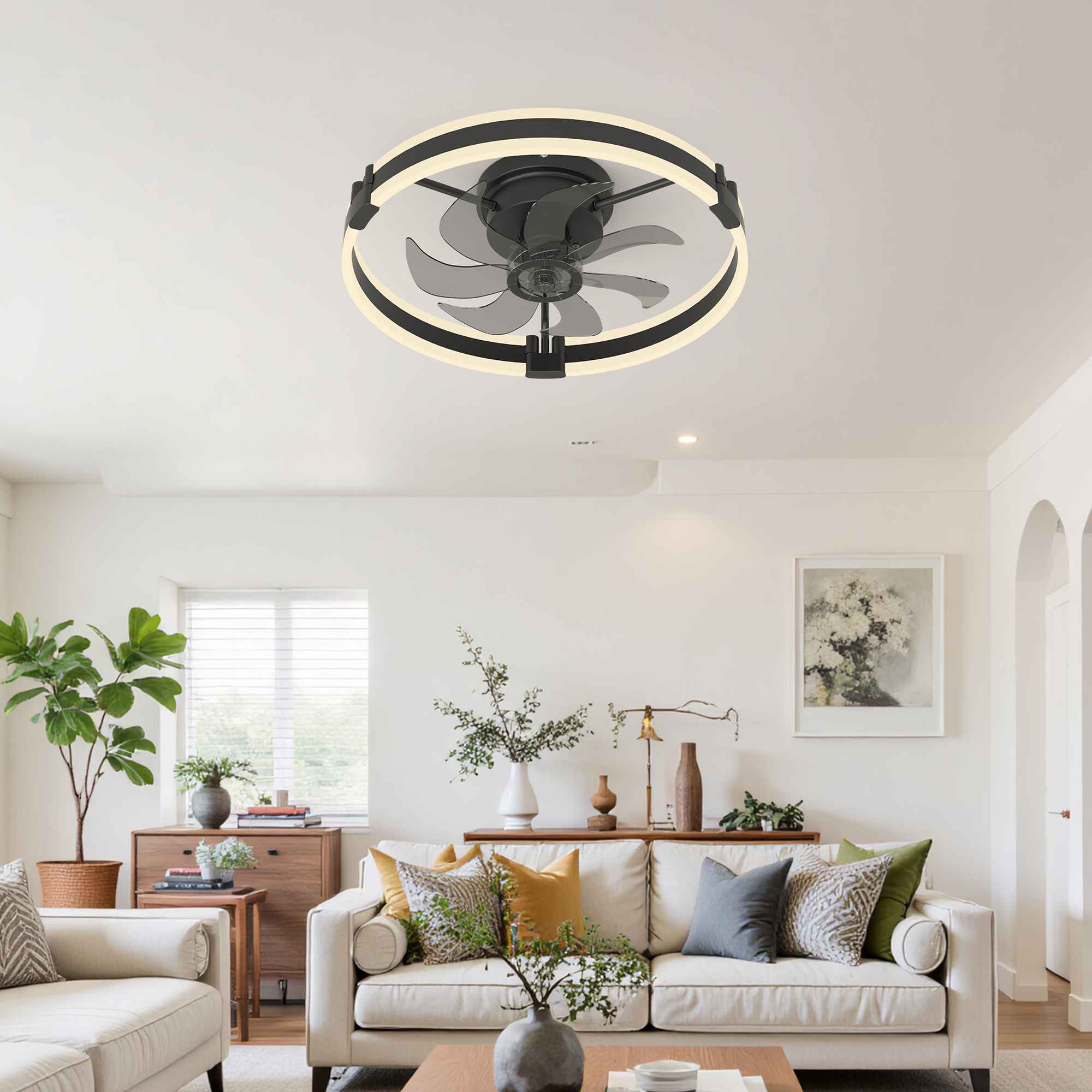 Ventilateur plafond LED 50cm avec lumière, APP et télécommande, 6 vitesses, dimmable 10-100%, 3000-6500K, silencieux 30dB, chambre salon - 6