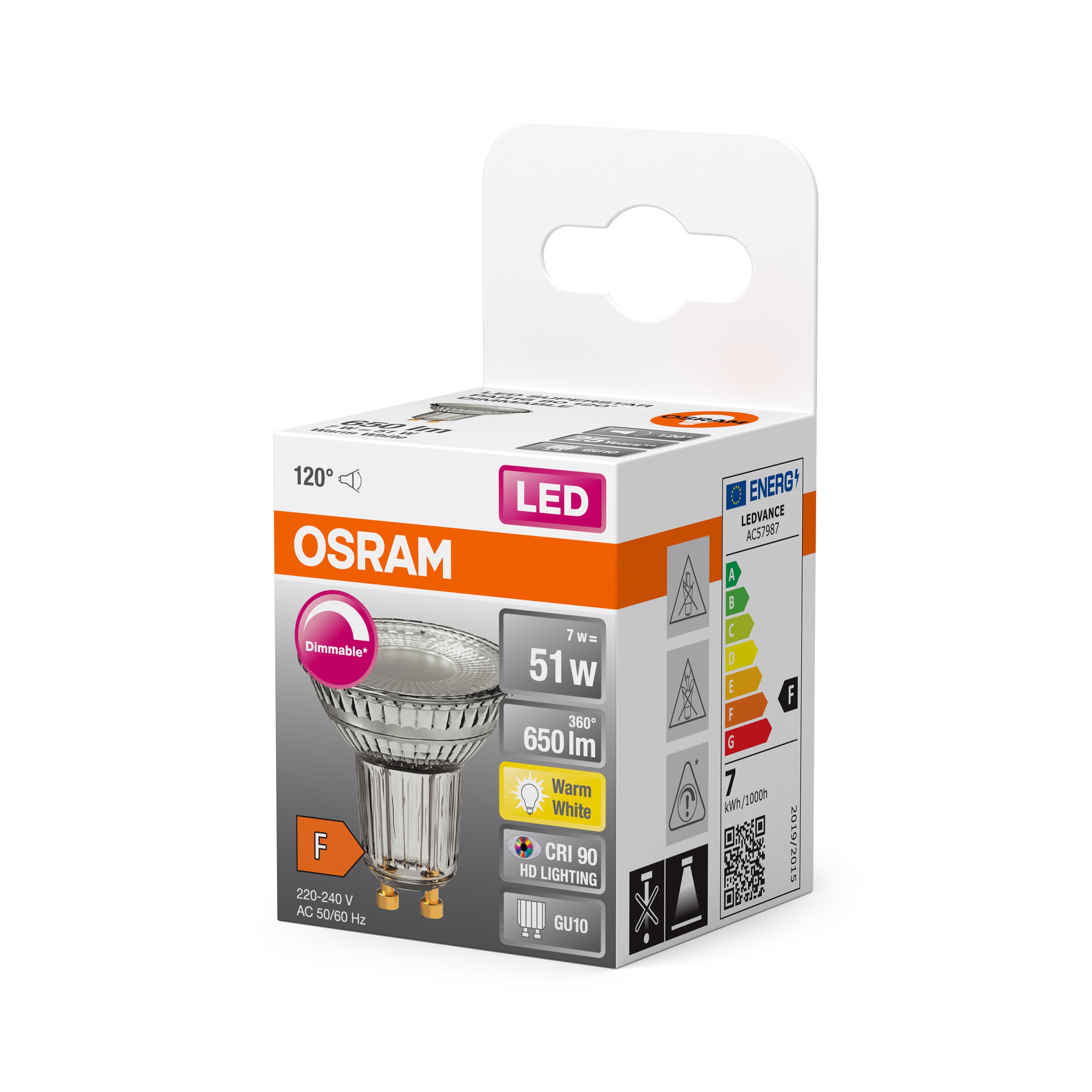 OSRAM Lámpara LED con reflector - GU10 - blanco cálido - 2700 K - 8,30 W - 80W equivalentes - LED SUPERSTAR PAR16 - 4