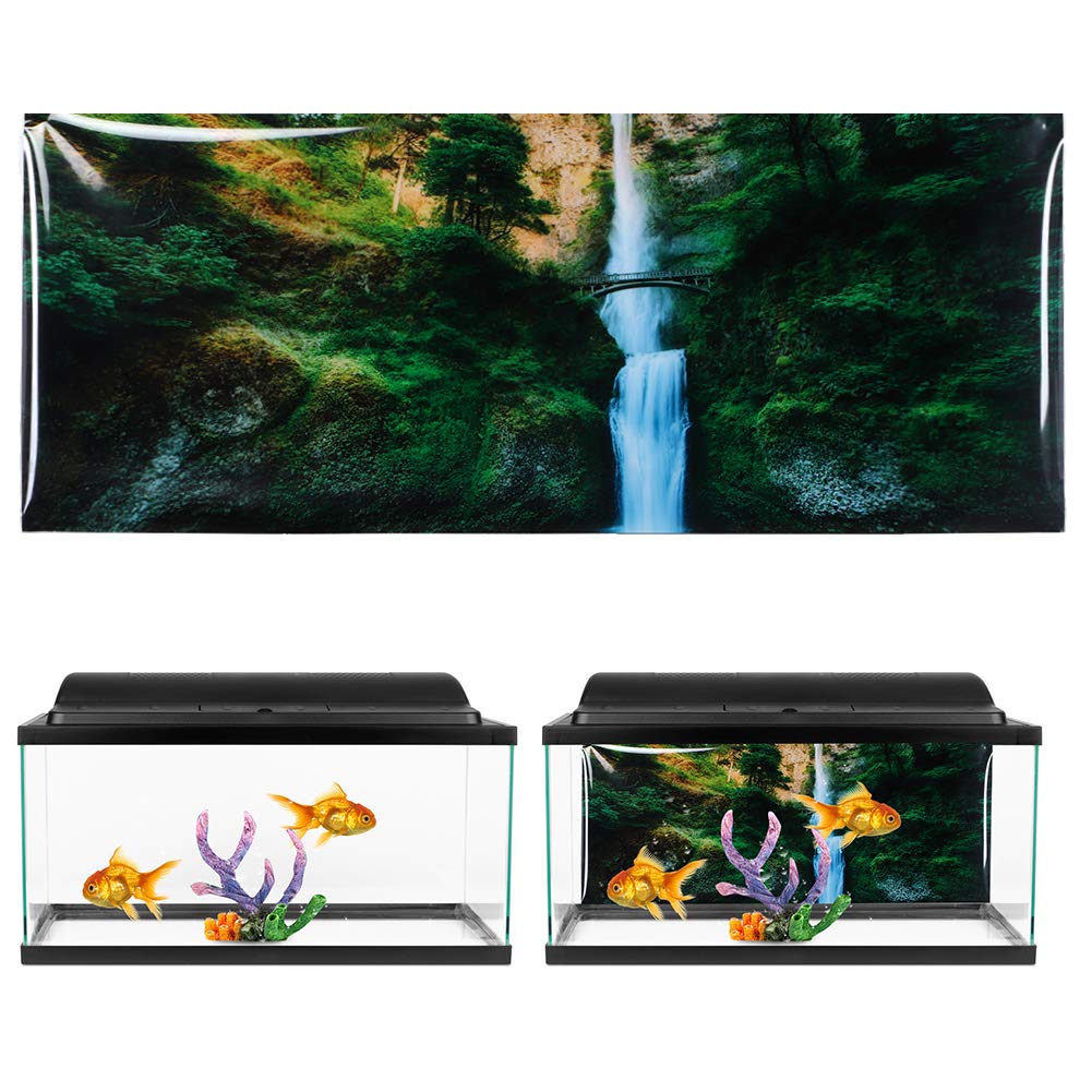 Autocollant en PVC pour fond d'aquarium Motif cascade de jungle Décoration d'aquarium (61*41cm) - 5