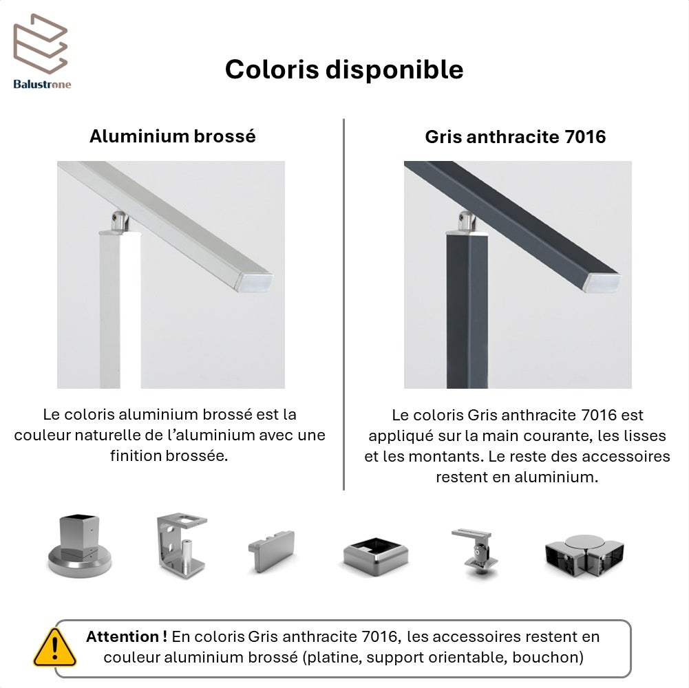 Garde-corps aluminium gris foncé, 3m pose à visser au sol, intérieur et extérieur, PRISTINA 5 lisses, en kit - 4