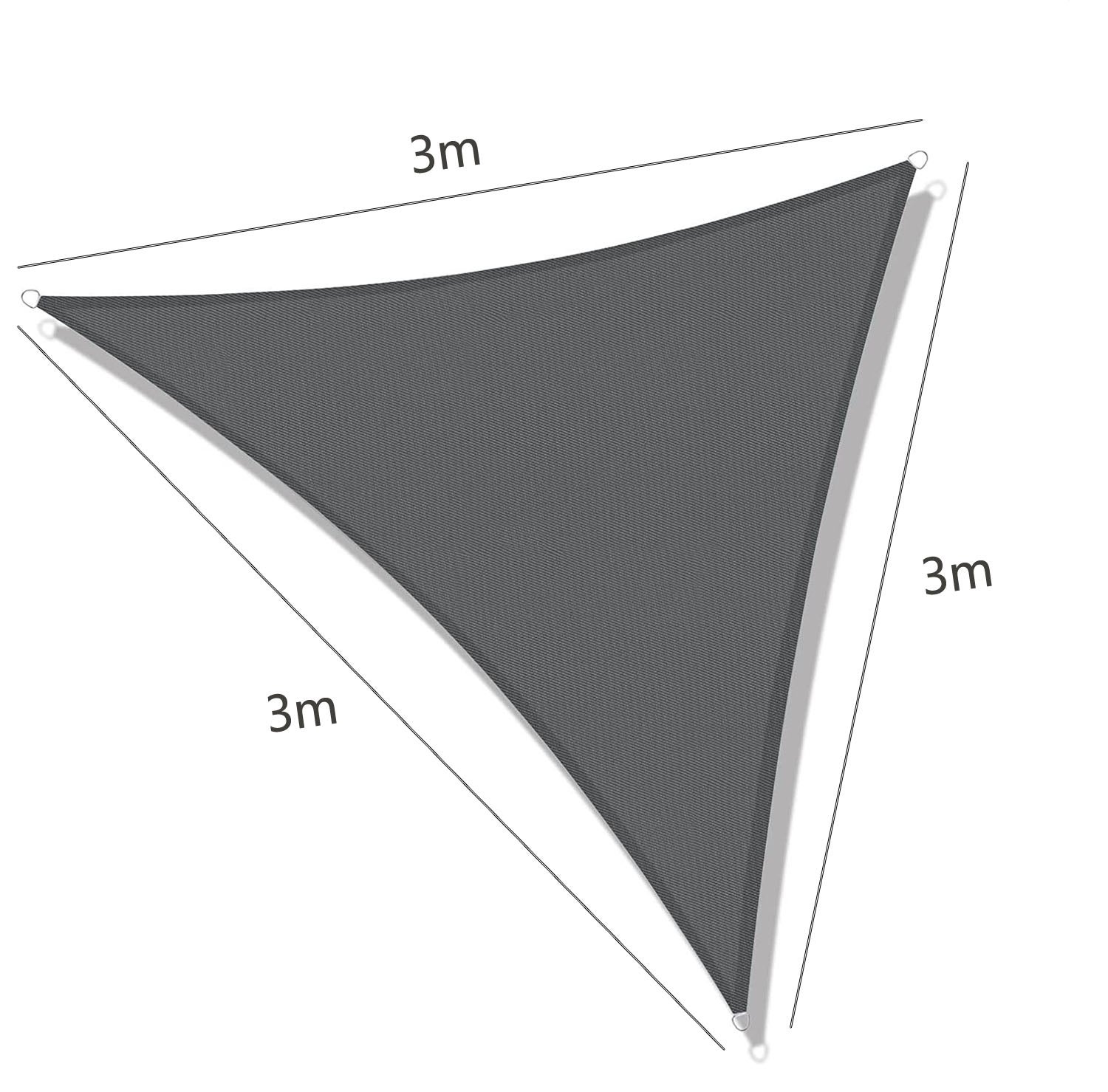 3x3x3m Voile d'ombrage triangulaire Toile d'ombrage imperméable à l'eau Protection solaire pour patio, jardin, terrasse, extérieur, gris foncé - 2