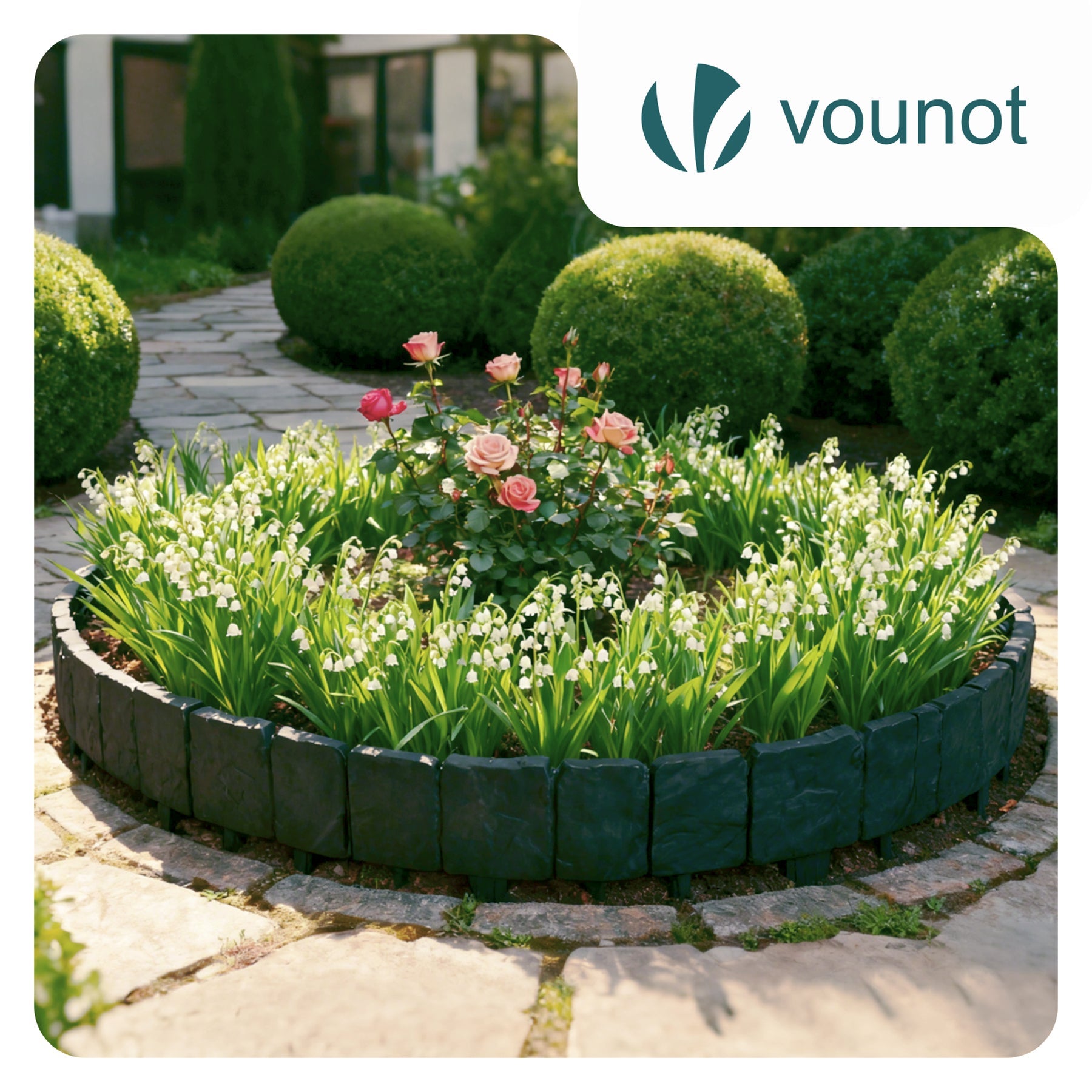 Bordure de jardin imitation pierre 2.5m gris - hauteur 23cm - clôture gazon décorative en PP - lot de 10 - VOUNOT® - 2