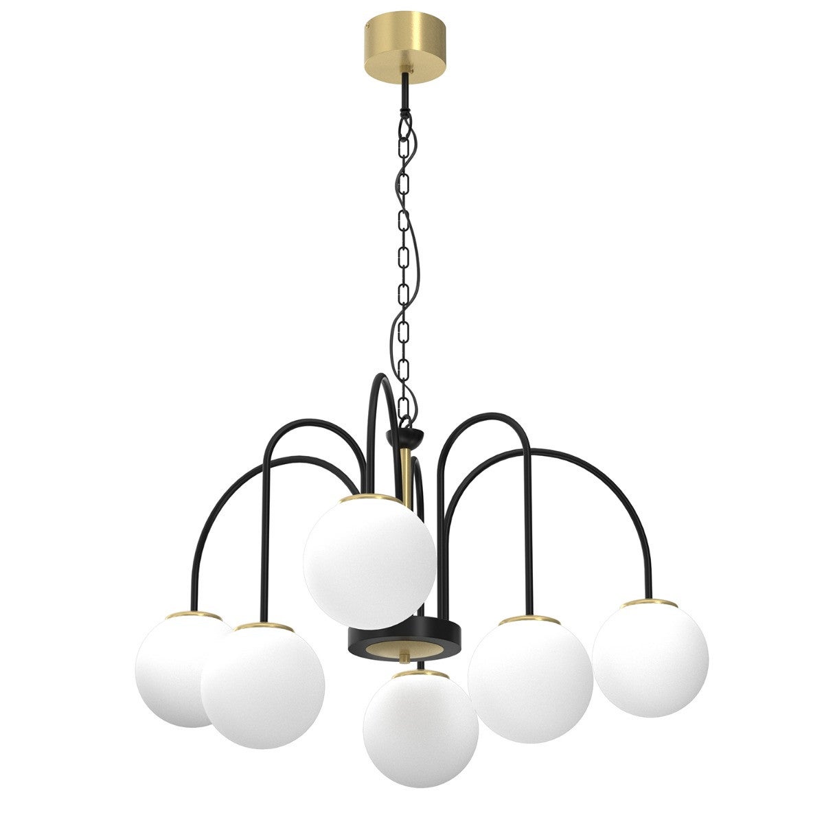 Lampa wisząca Cambridge czarny mat-mosiądz szczotkowany-biała 6xE14x15W wym: 120 x 65 x 65 cm szkło Luminex