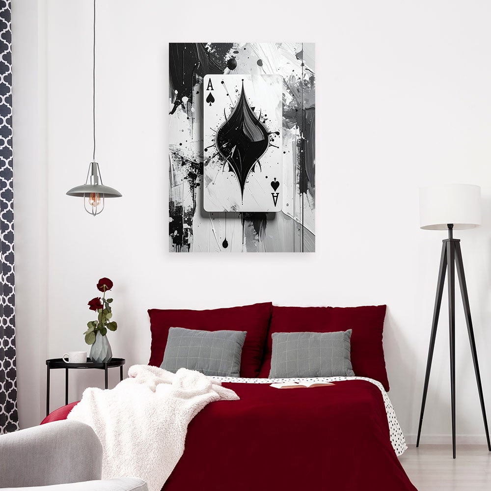 Obraz do biura salonu pokoju, Karty As Pik Hazard Czarno Biała Abstrakcja 40x60 - 2