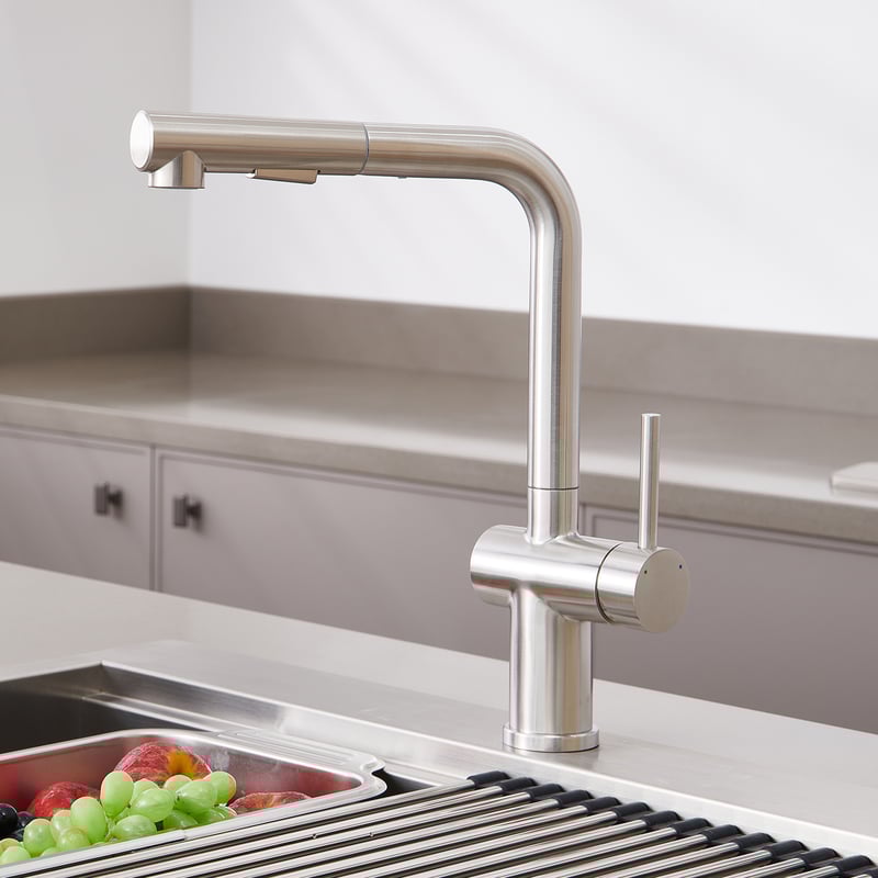 LOVHAUS Bateria Kuchenna Wyciągana, Wysokociśnieniowa Bateria Kuchenna z 2 Trybami Natrysku, Obrotowa Bateria Mieszająca 360°