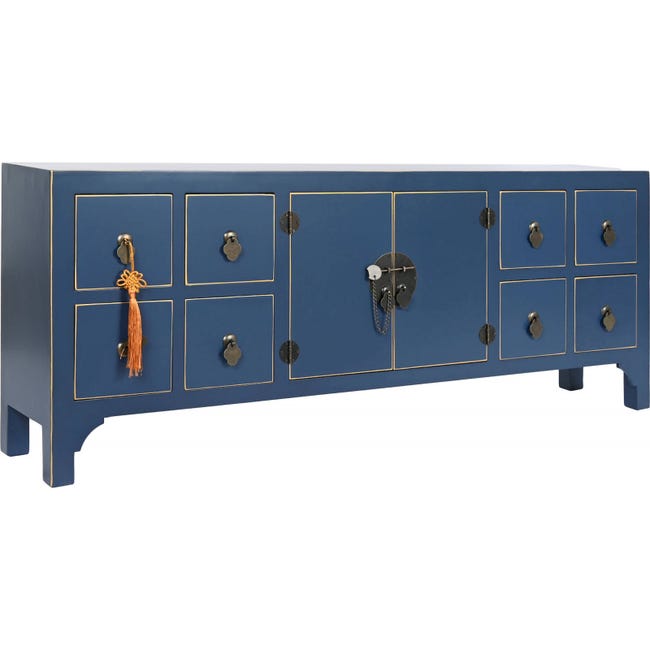 Meuble TV l gant Bleu Oriental Pour Salon Chic 130 X 24 X 51 Cm Bleu Meuble tv l gant bleu oriental pour salon chic 130 x 24 x 51 cm bleu