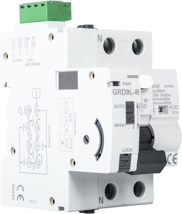 Interruttore automatico, interruttore di riarmo automatico GRD9L-R RCCB Interruttore automatico di riarmo automatico 40A 30mA Interruttore automatic