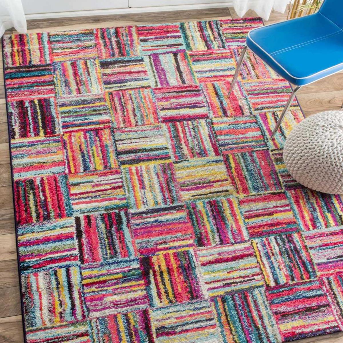 tapis salon 120x170 tissé multicolore rectangle motif géométrique LYN6 BRIK - 2