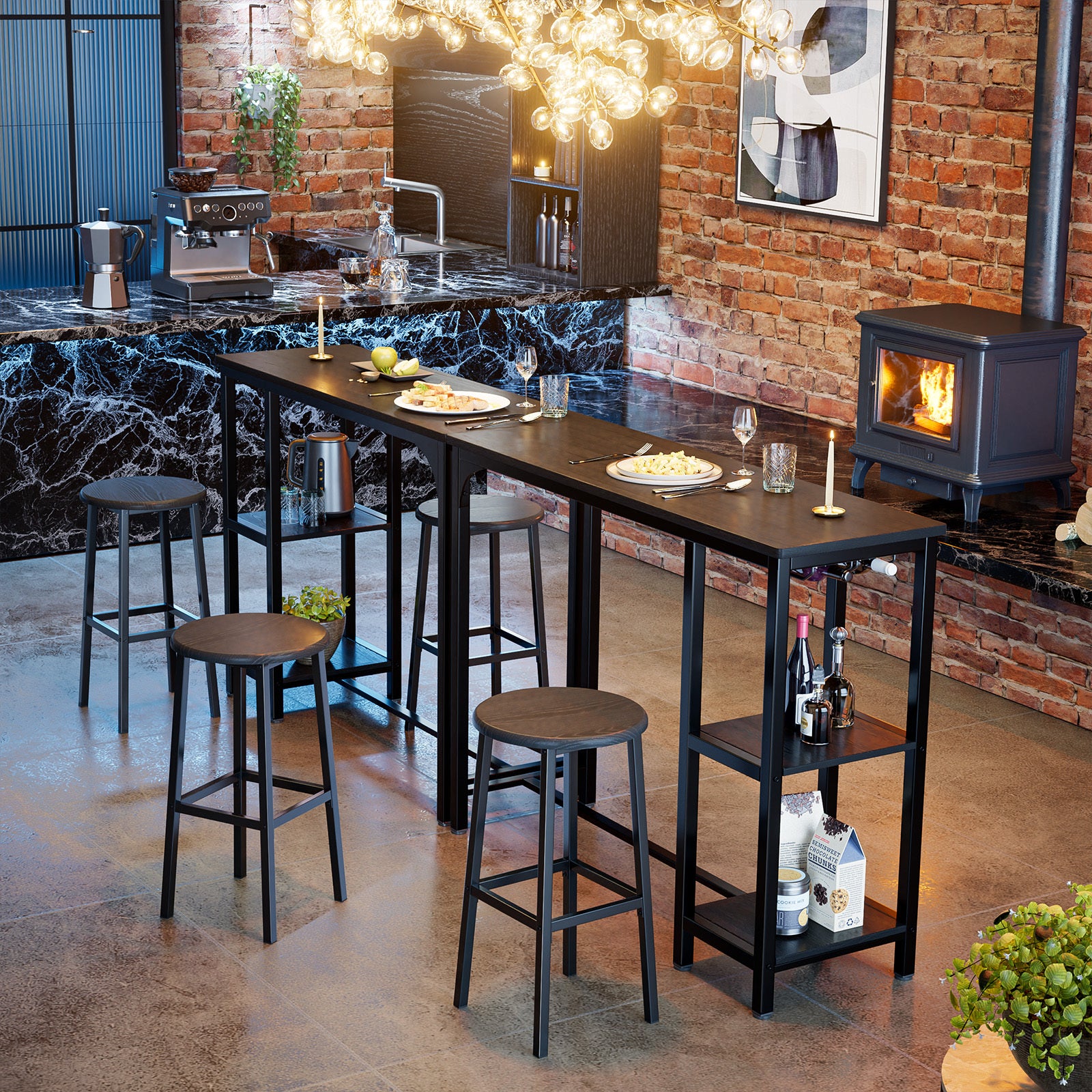 Table Haute Mange Debout 2 Tabouret Table De De Meubles De Salle à Manger Cadre En Acier Noir Bealife - 6