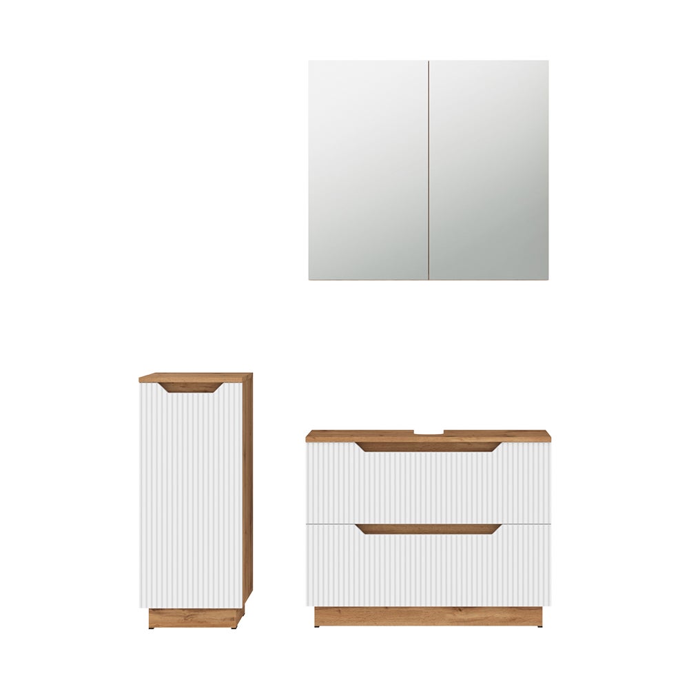 Vicco Zestaw mebli łazienkowych Lotta, Dąb/białe paski, 3 części