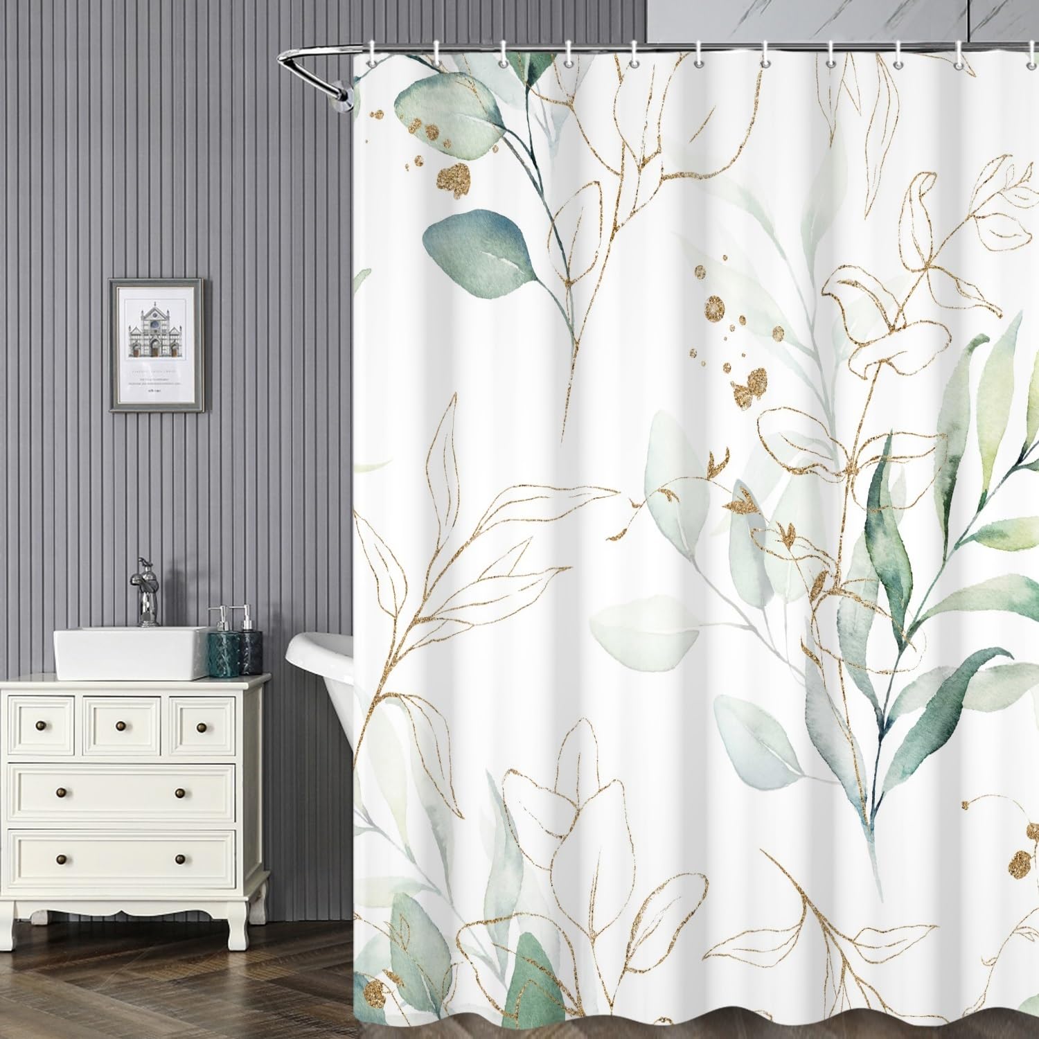 Rideau De Douche Blanc Motif Oiseaux Romantiques - Tissu Polyester Étanche Lavable 100%