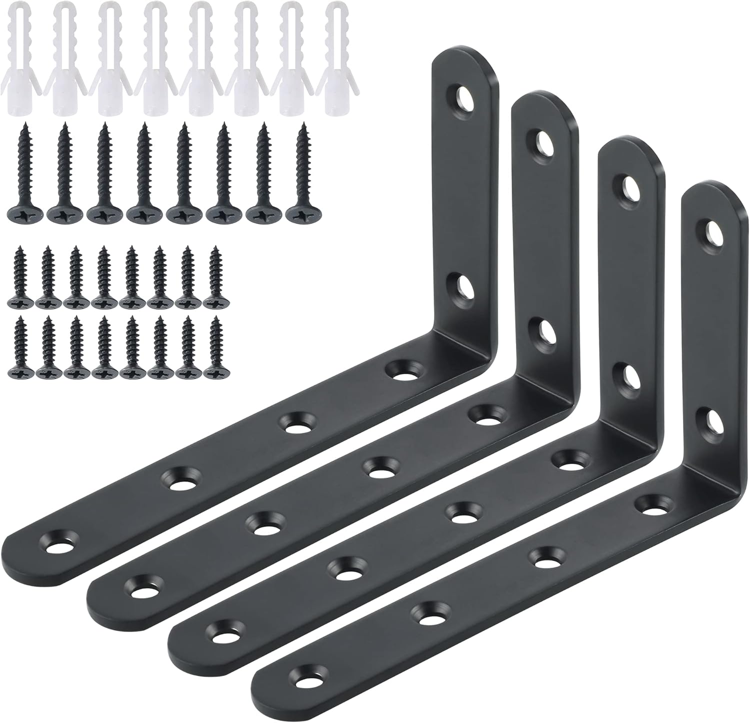 Wspornik ścienny do półki wiszącej 125 mm x 75 mm, stal nierdzewna, czarny mat, metal, 4 sztuki