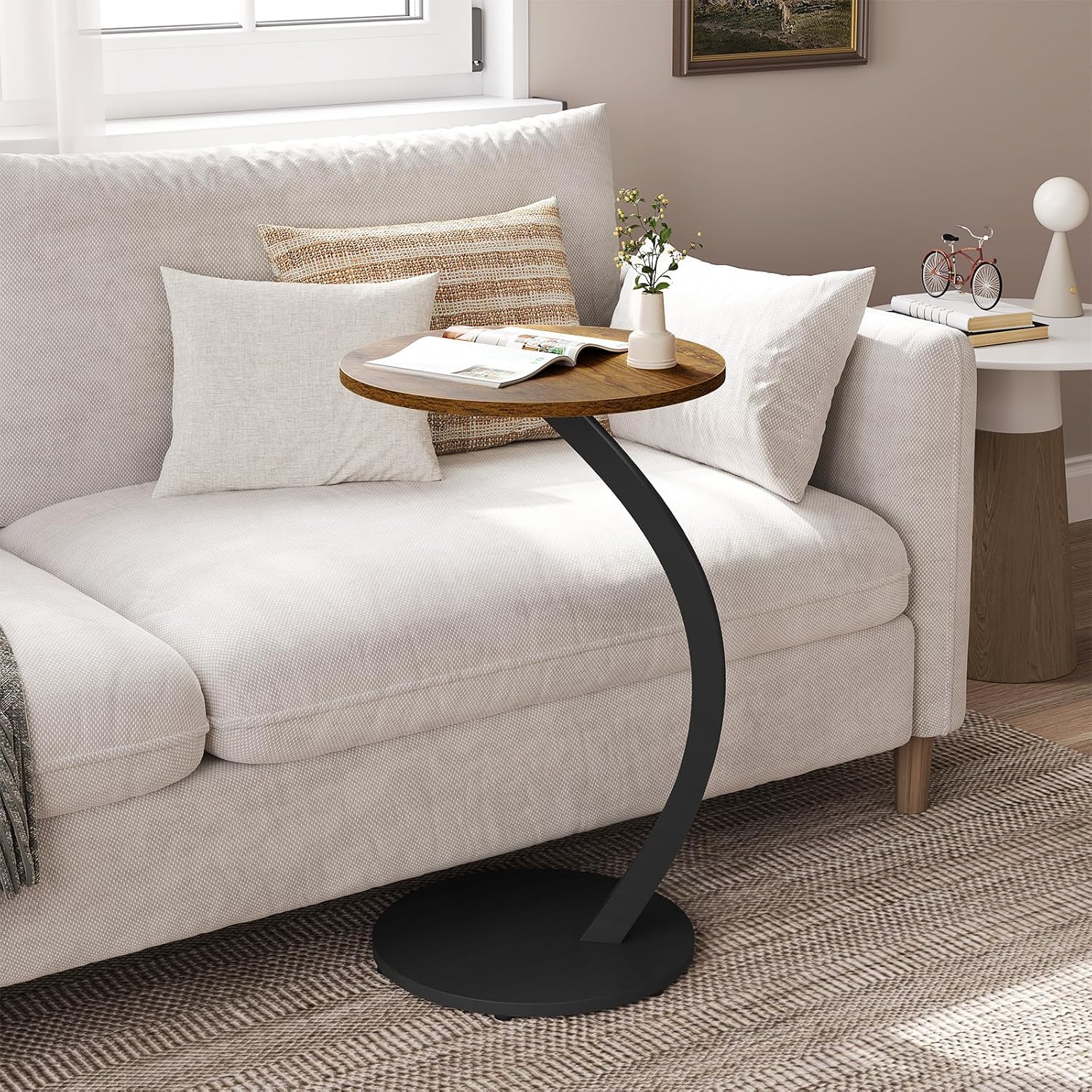 WOLTU Table d'Appoint en Forme C,‎40x40x65 cm,Table Basse Ronde,Table ...