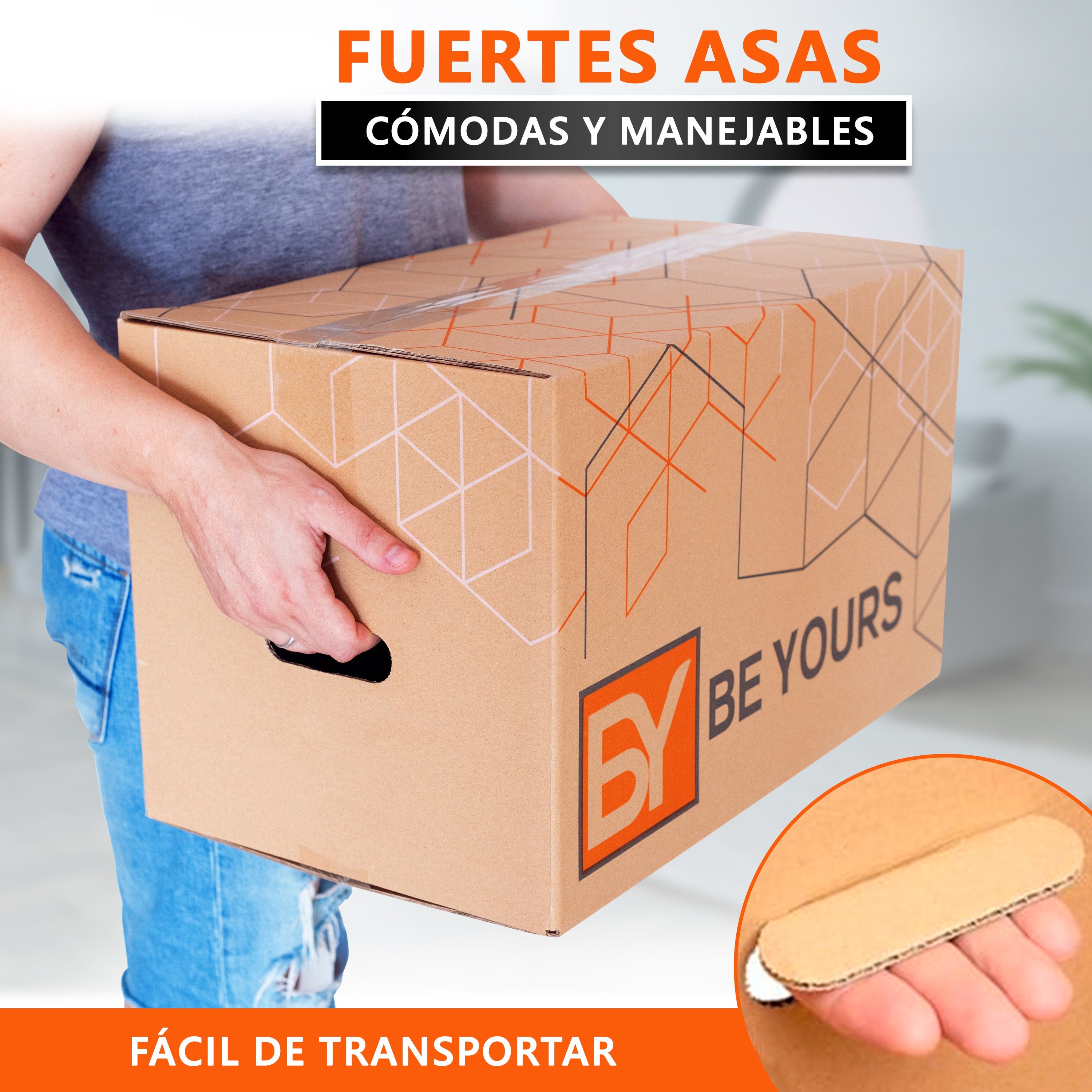 Pack de 20 Cajas de Cartón para Mudanzas 43x30x25 cm + Cinta Adhesiva, Con Asas Reforzadas para un Transporte Fácil y Seguro - 3