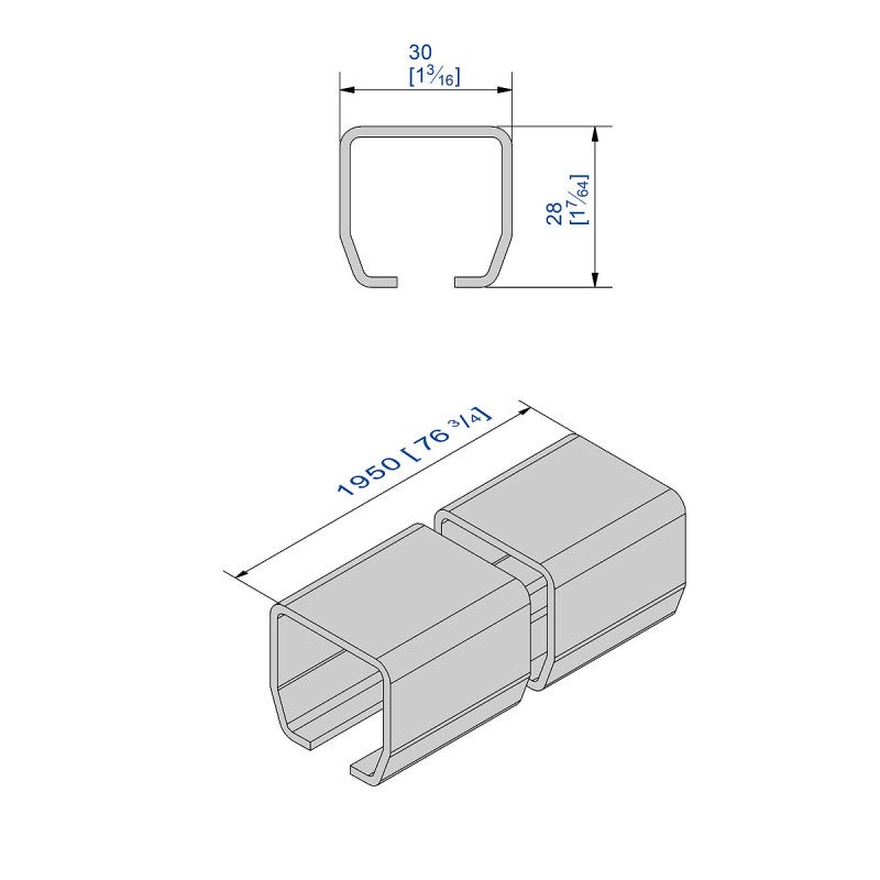 Rail en acier galvanisé pour SLID'UP 2000 - 1,95 m - 90 kg - 2