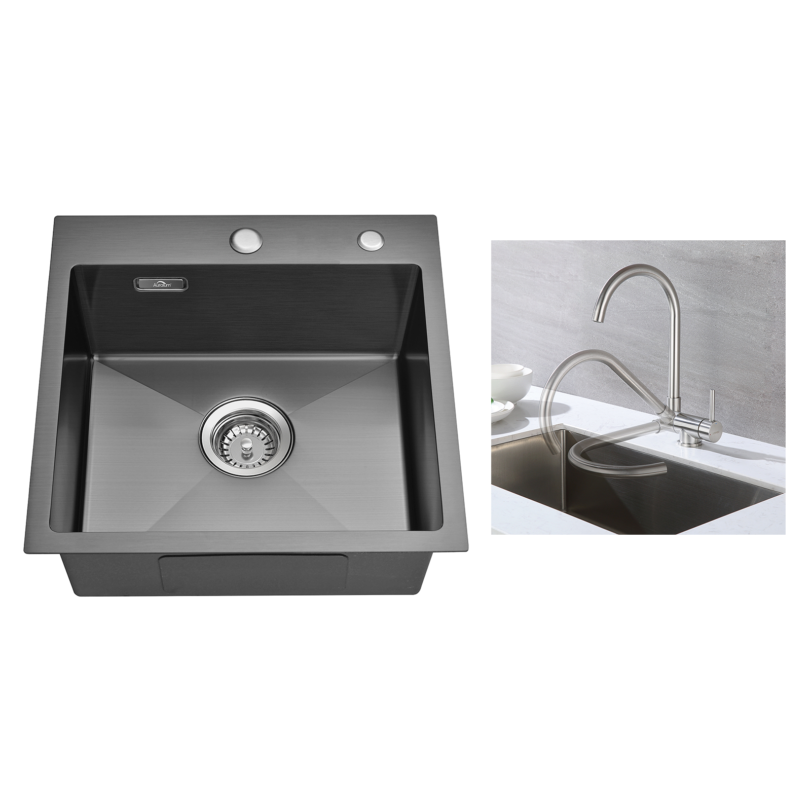 Évier de Cuisine Rond - Évier INOX de Cuisine - en Acier Inoxydable avec Égouttoir 414120cm