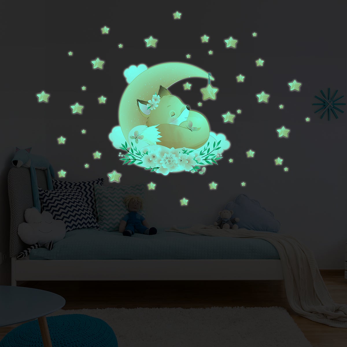 Adesivos fosforescente volpe tra le stelle + 40 stelle - Sticker adesivo - adesivi murali - 50x55cm - 5