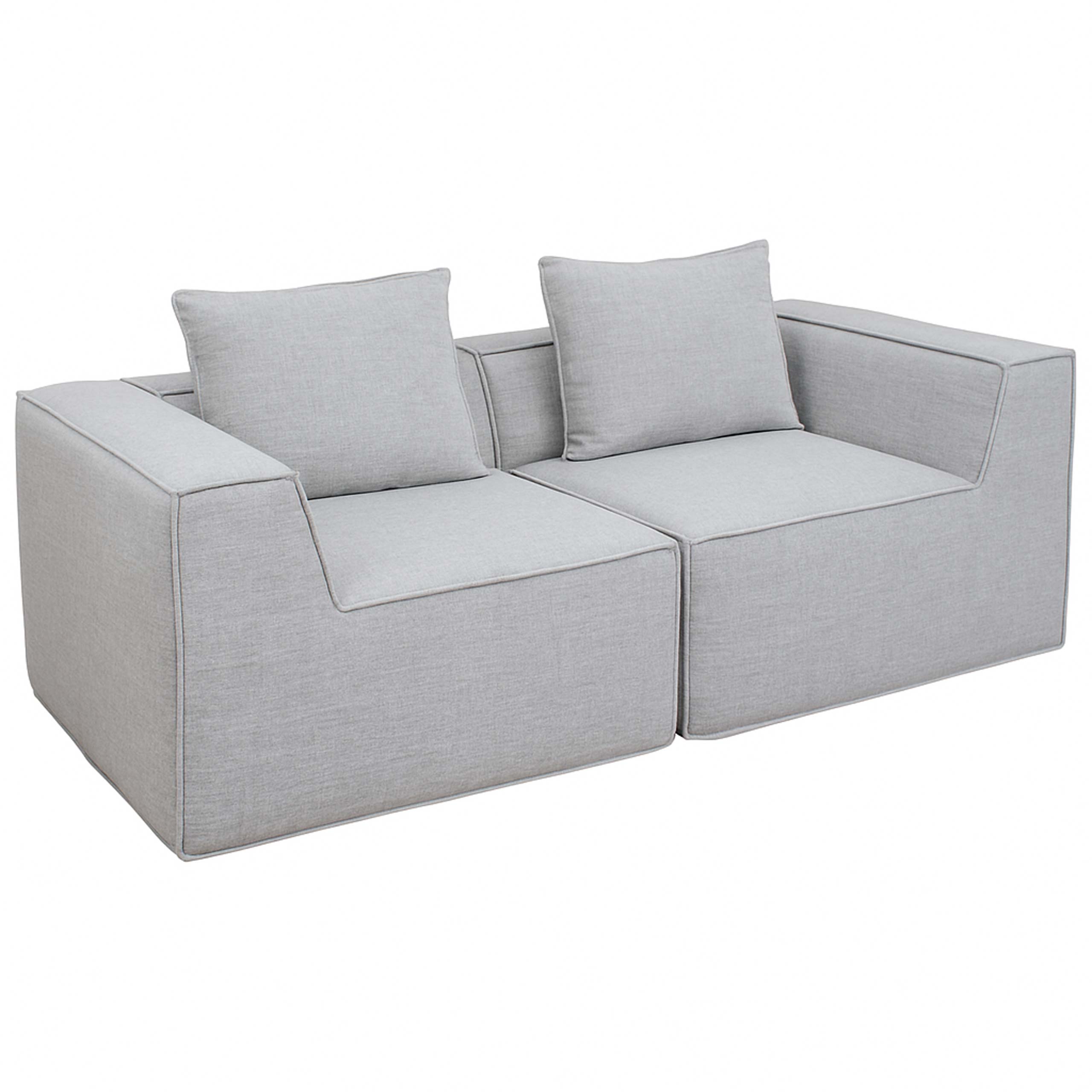 Sofa 2-osobowa/akcesoria do sofy HWC-O54, kanapa 2-osobowa sofa wypoczynkowa, modułowa tkanina/materiał (300 g/m²) 63 x 194 x 97 cm ~ jasnoszara