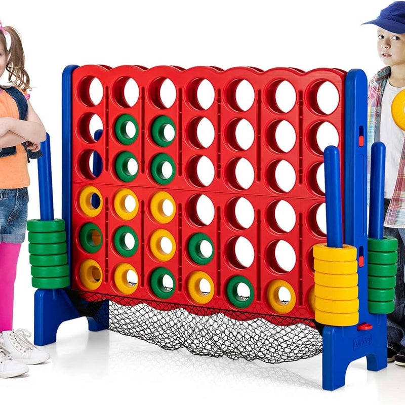 Puissance 4 Géant z Siatką, Gra Planszowa Puissance 4 z 42 Pierścieniami i Suwakami do Szybkiego Restartu, 120 x 42 x 104 cm, Niebieska