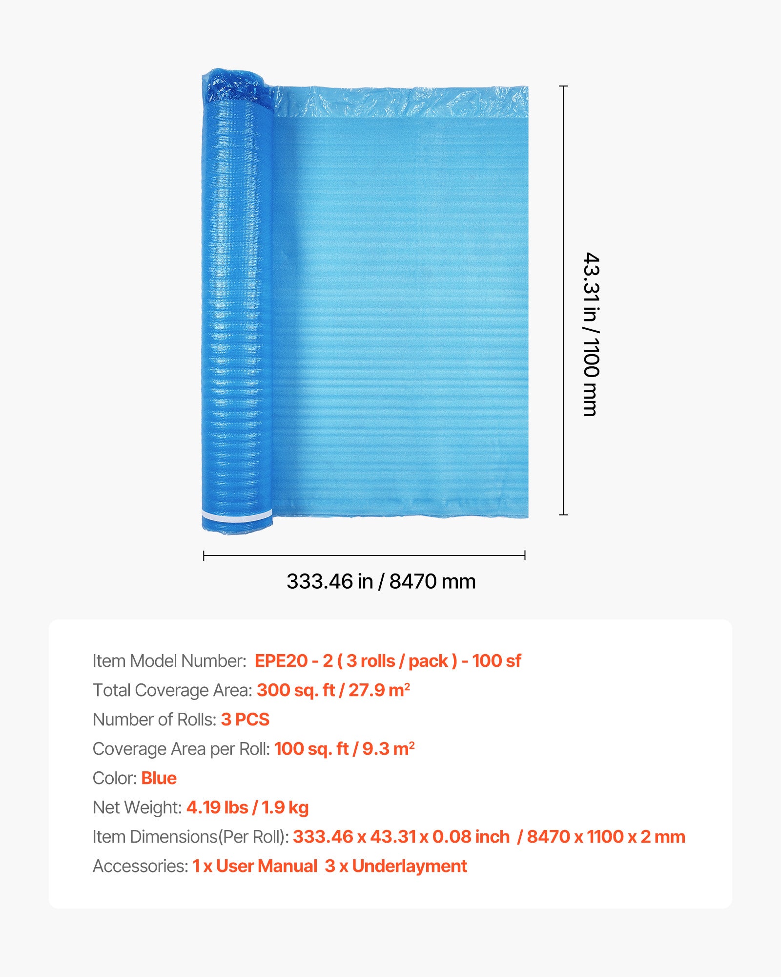 Sous Couche Parquet VEVOR 27,9 m²,2 mm Mousse EPE,Insonorisante et Imperméable,3x9,3 m²,pour Sol Stratifié,Flottant ou en Bois - 7