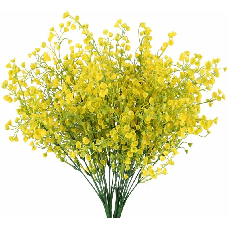 4 szt. sztucznych gipsówek, 7 gałęzi, sztuczne kwiaty dekoracyjne, sztuczny krzew, sztuczny bukiet, dekoracja domu i ogrodu, 40 cm (żółty)