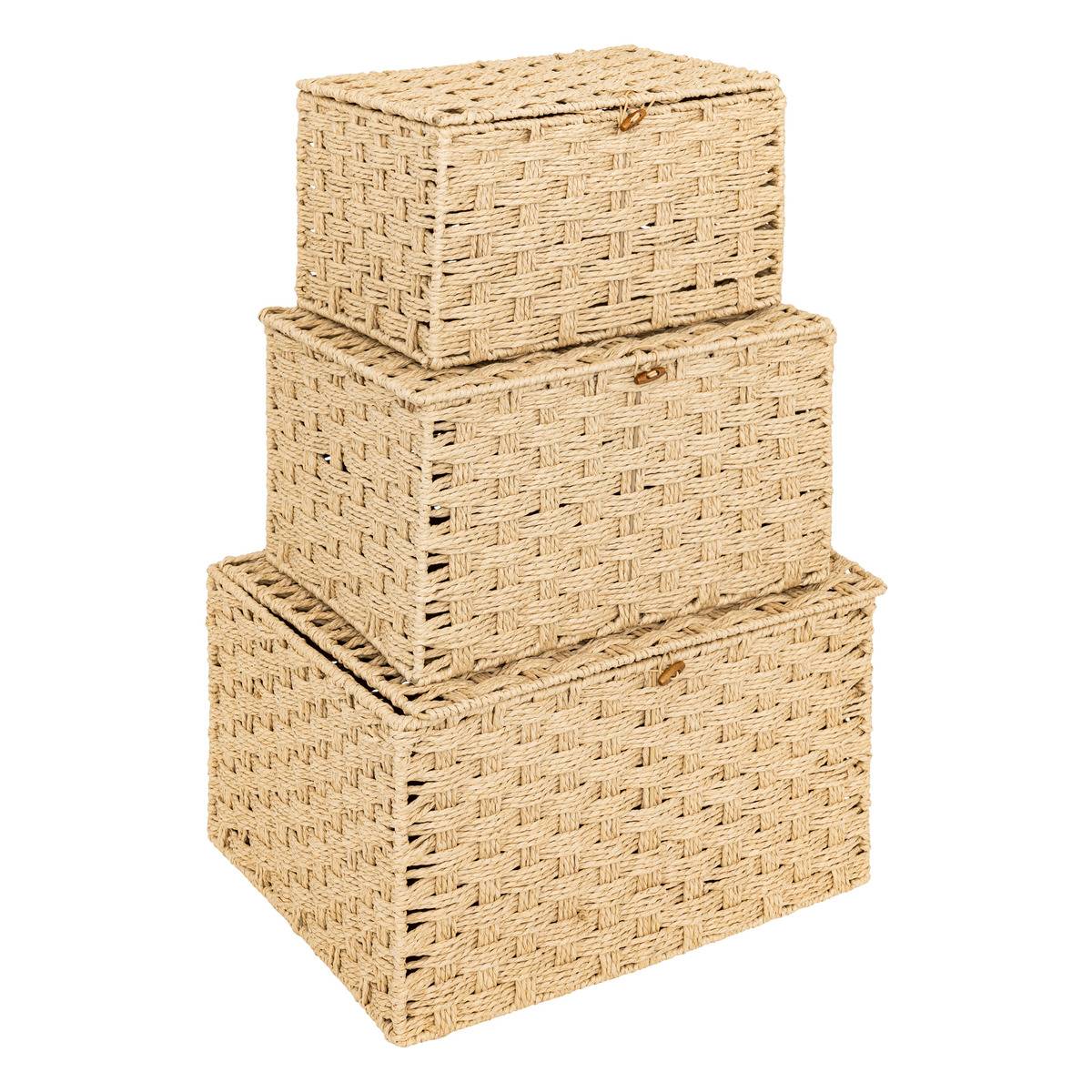 Lot De 3 Malles De Rangement Elio Beige - Dimensions 32x37x43cm - Style Rétro - Déco Et Stockage