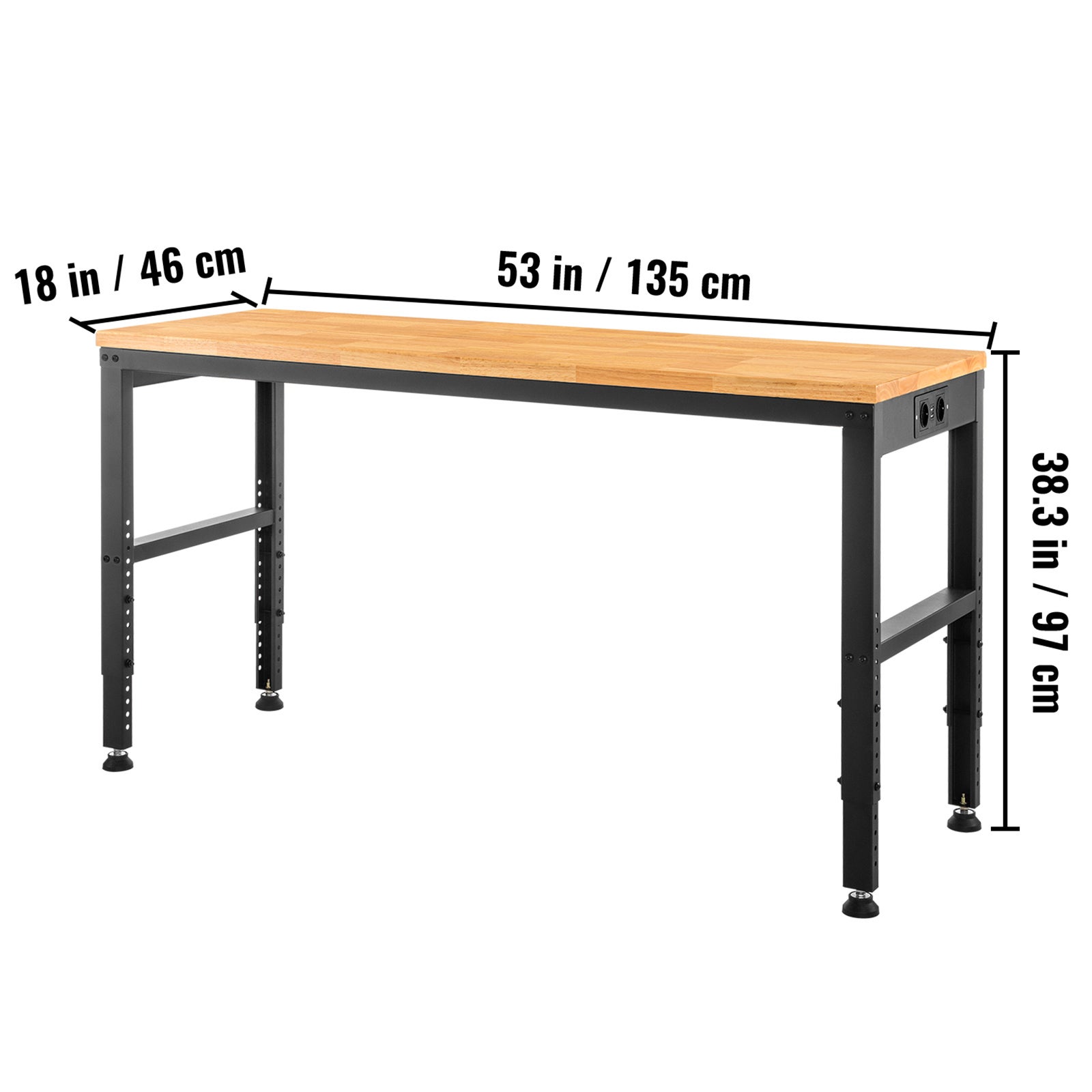 Banco de trabalho 135x46x97 cm,SucceBuy Altura ajustável,Banco funcional com tomadas de corrente - 2