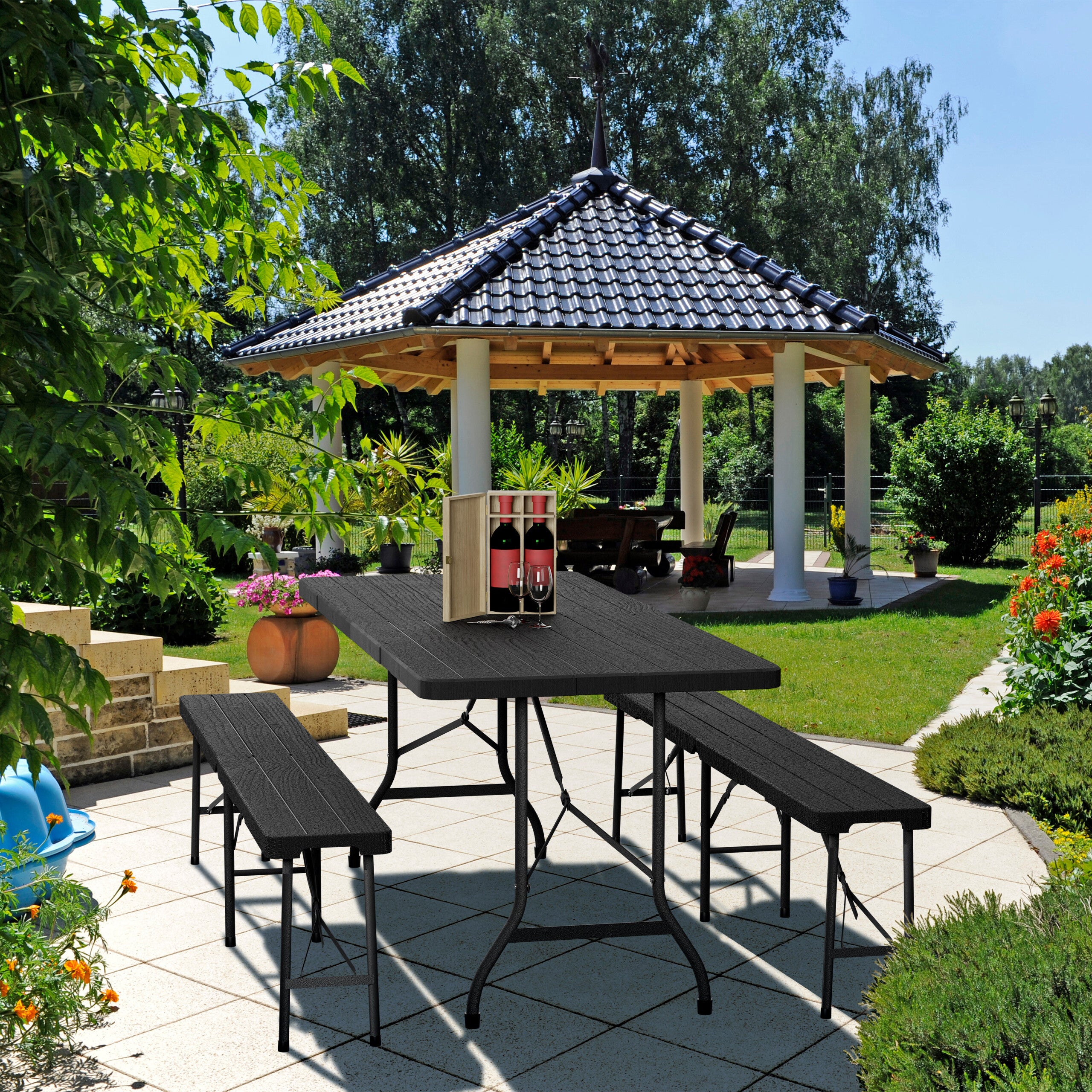 Tavolo Da Giardino Pieghevole Tillvex 180x75cm - Estetica Rattan, Per 6 Persone, Marrone - Foto 2