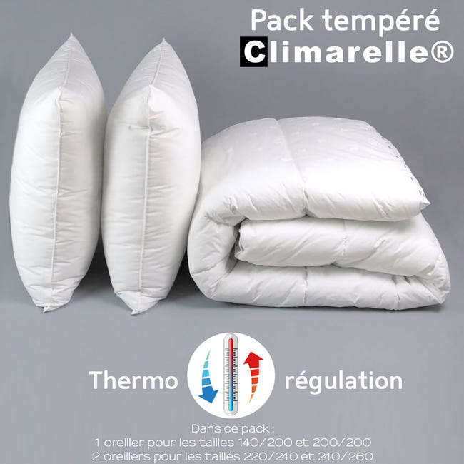 Pack Protection Literie : Couette 220x240 Cm + 1 Taie D'Oreiller + 1 Protège-Oreiller - Fabriqué En France