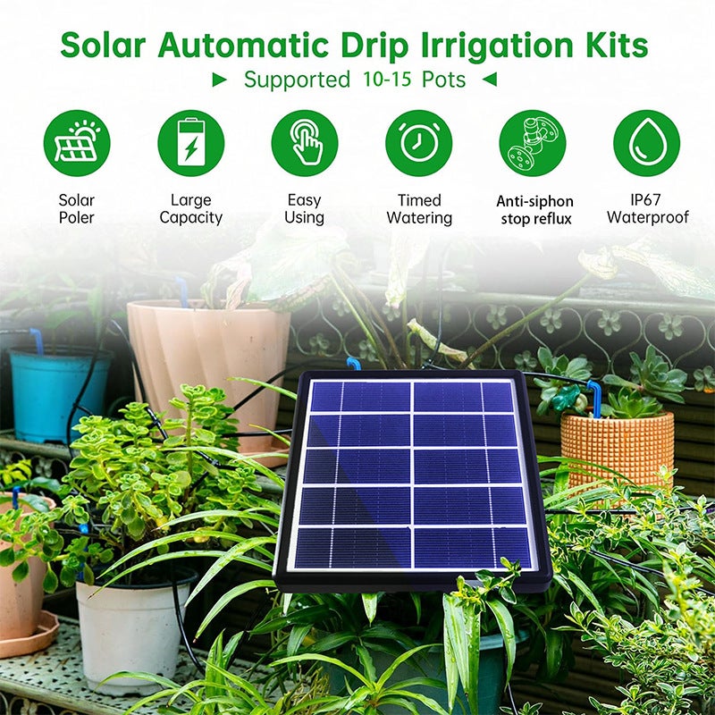 Système d'irrigation goutte à goutte automatique solaire, dispositifs d'arrosage automatique avec capteur d'eau pris en charge 15Pots plantes - 2