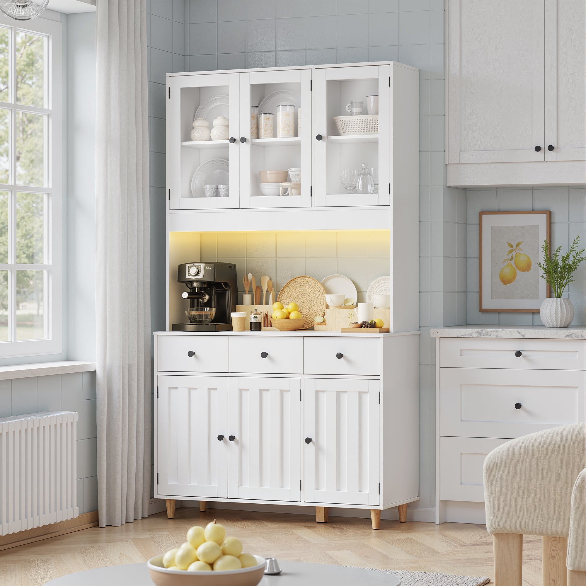 Buffet De Cuisine Blanc Buffet Haut avec 3 Tiroirs et 6 Portes - 8