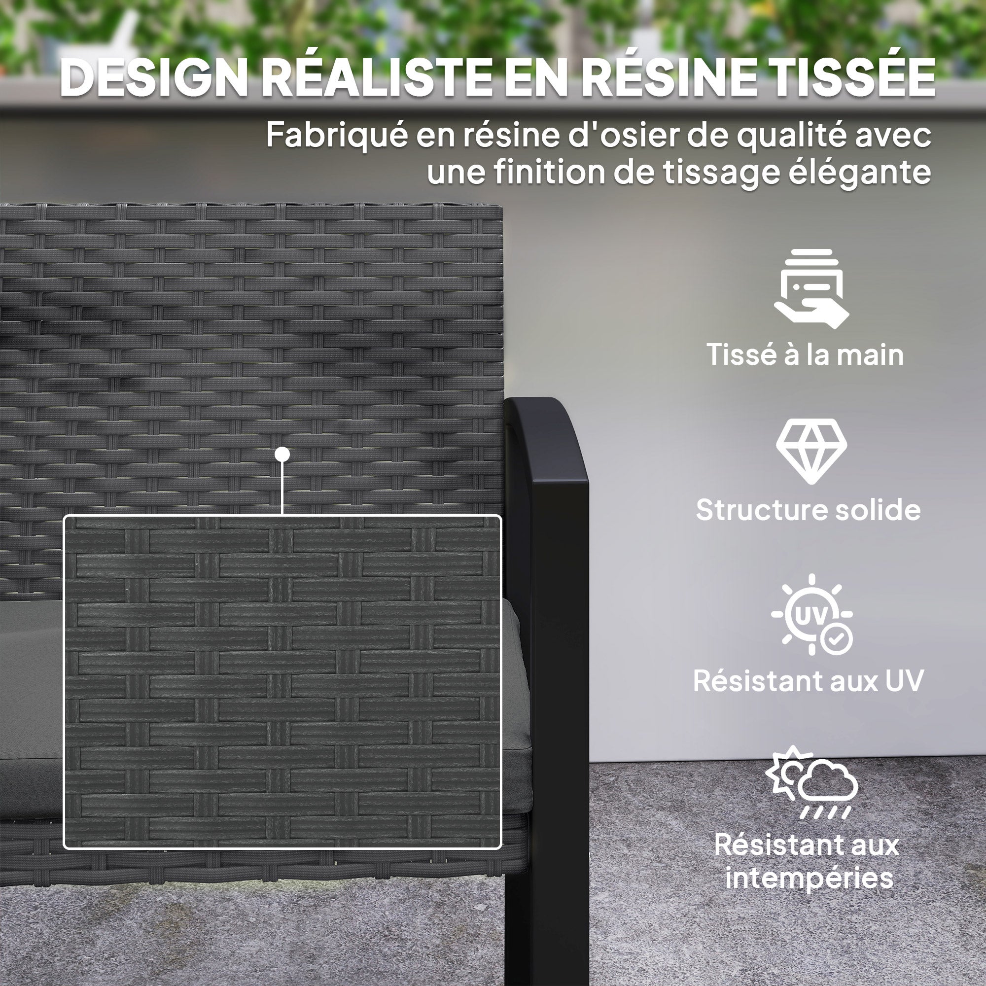 Banc de jardin résine tressée PE Outsunny - 5