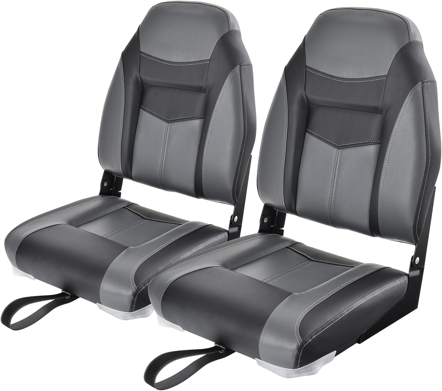 Fotel z wysokim oparciem, składane krzesło do łodzi z wyściółką z gąbki o grubości 10 cm,wyściełane krzesło sterujące do łodzi (czarne, zestaw 2 szt)