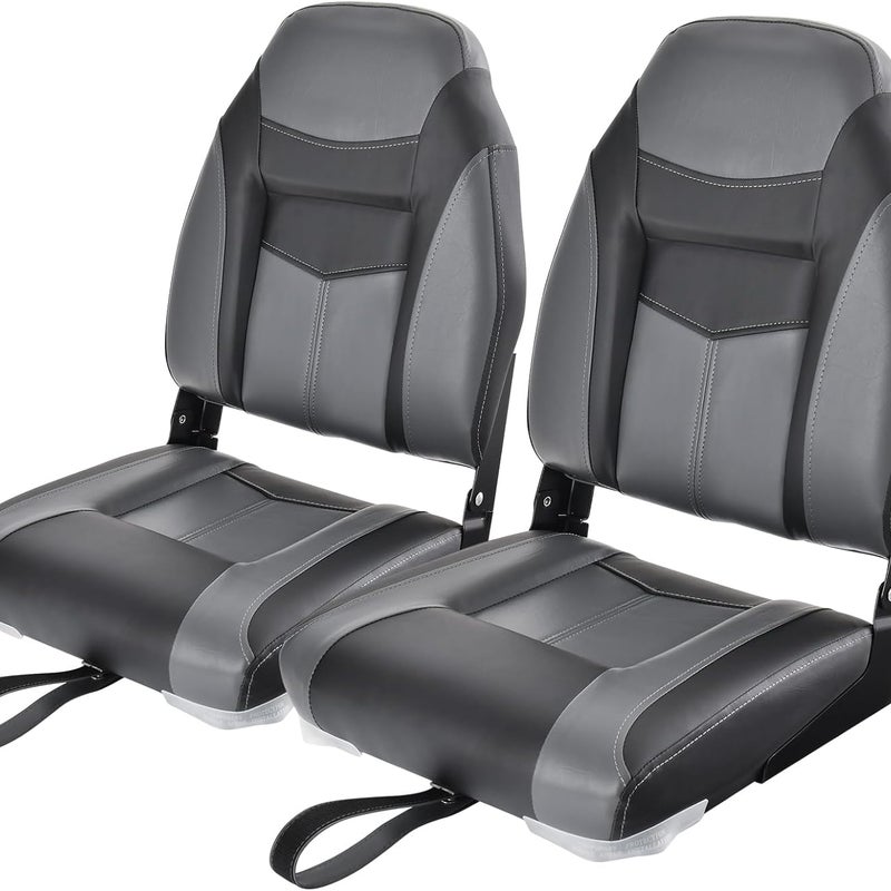 Fotel z wysokim oparciem, składane krzesło do łodzi z wyściółką z gąbki o grubości 10 cm,wyściełane krzesło sterujące do łodzi (czarne, zestaw 2 szt)