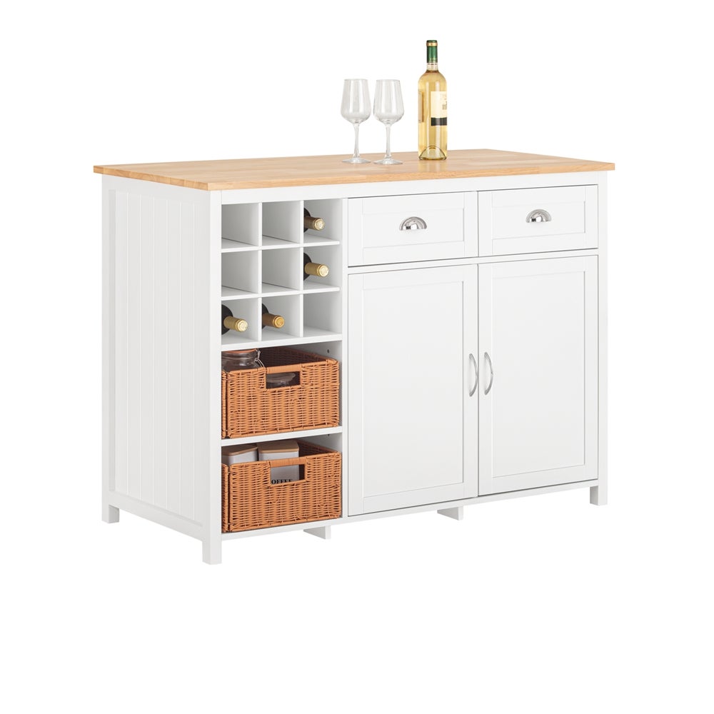 SoBuy Wyspa kuchenna z dwoma koszami rattanowymi Biały 120x60x90cm KNL05-W