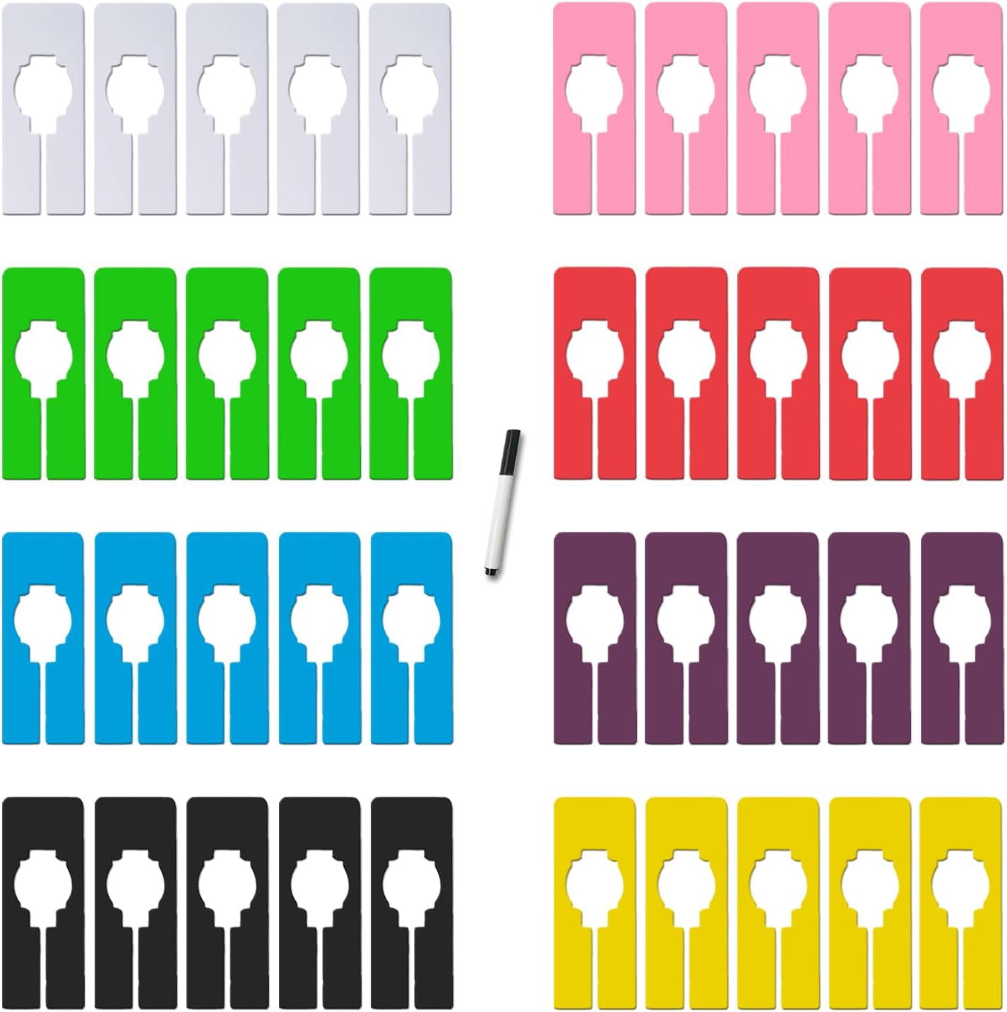 Vantasii Lot De 40 Séparateurs De Taille Rectangulaires En Plastique Noir Pour Cintres De Placard, Préimprimés En 8 Tailles XXS, XS, S, M, L, XL, XXL, XXXL (6.4cm X 12.7cm, Diamètre Intérieur 3.5cm