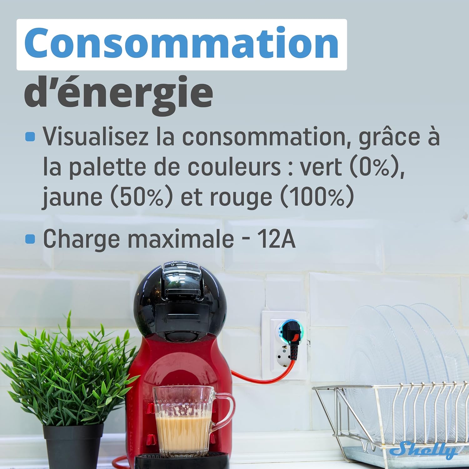 Shelly Plus Plug S - Blanc - Prise connectée Wi-Fi programmable 12A - 2500 W - Horaires & Minuteur - Compteur de conso - Blanc - 6