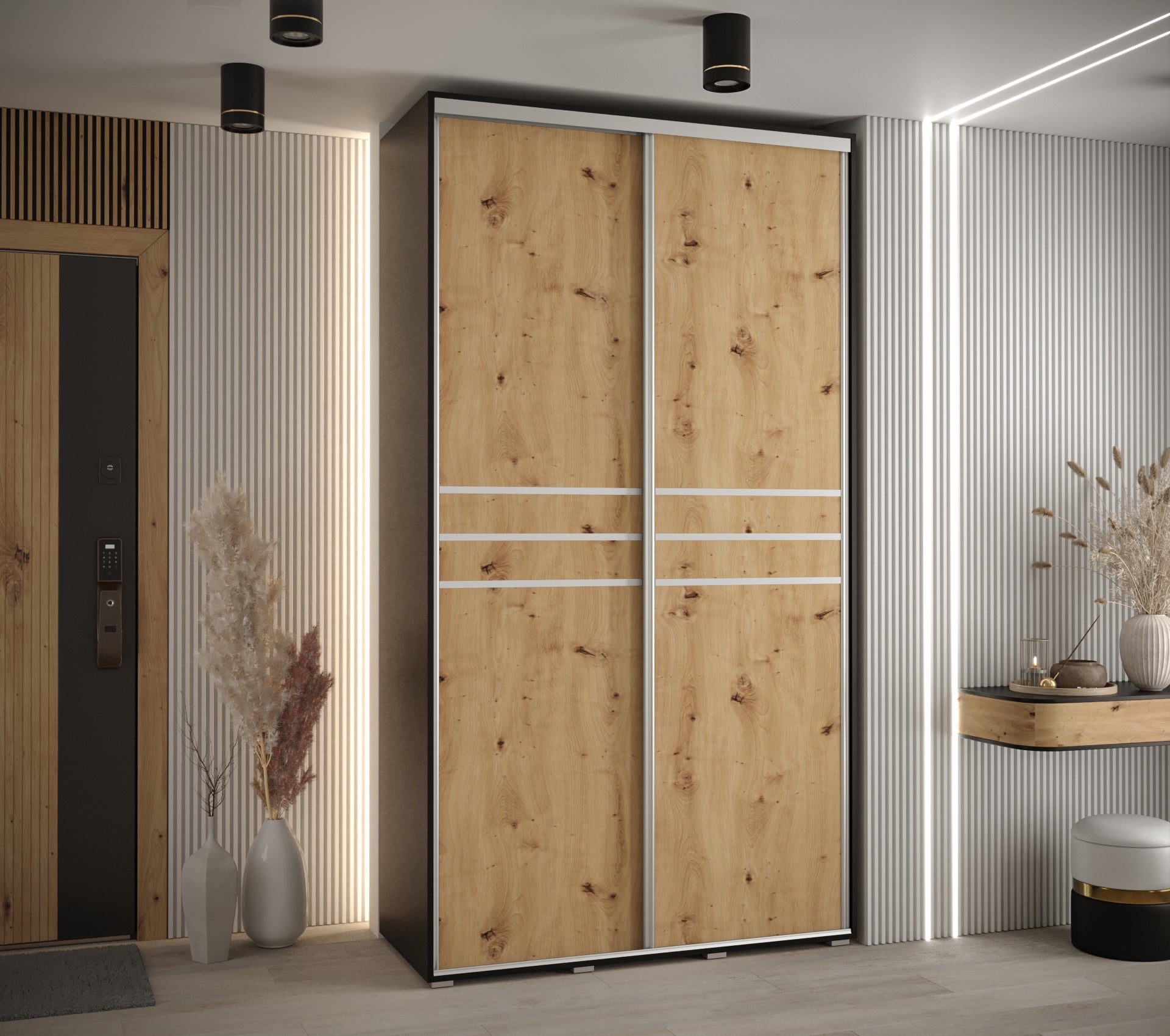 Szafa przesuwna wysoka Davos 10 140 x 45 x 235,2 cm czarny + artisan + u. srebrny - Abiks Meble - 2