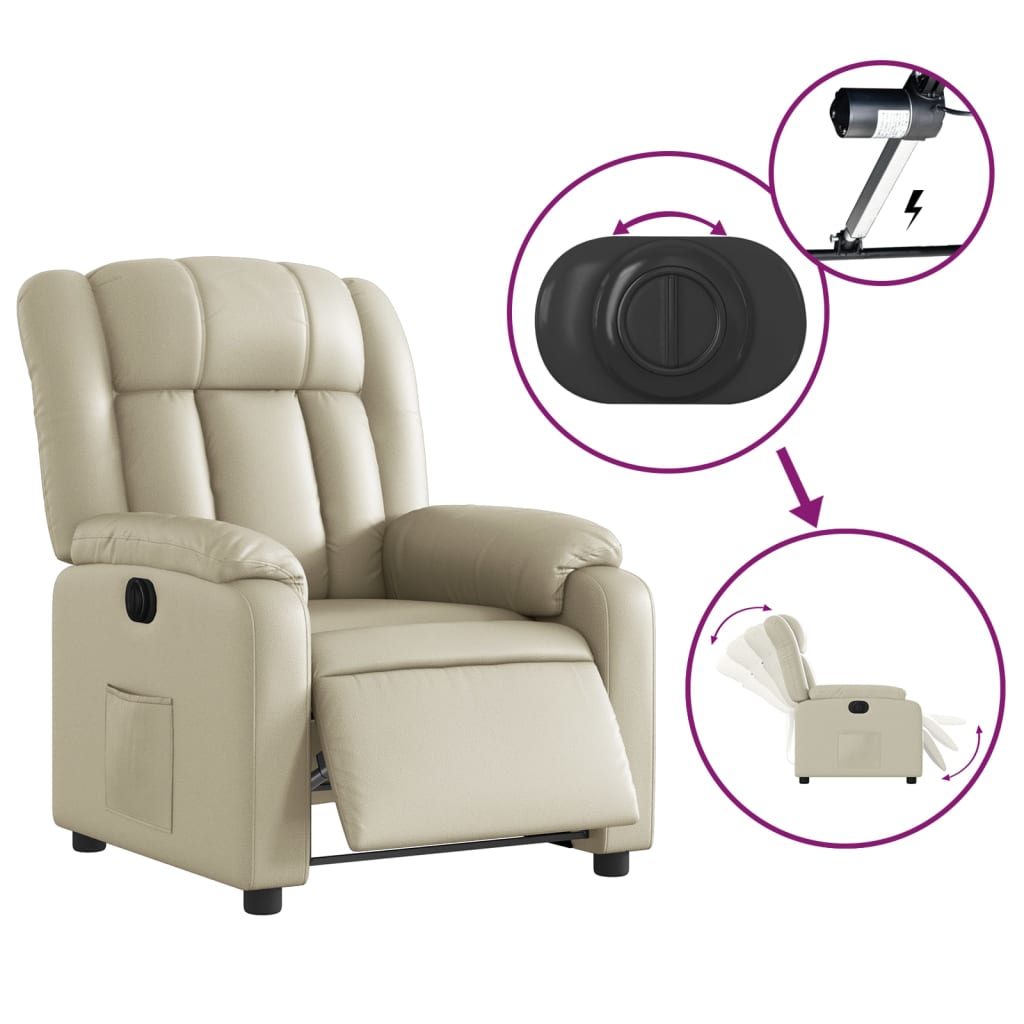 Fauteuil inclinable électrique Crème Similicuir - 6