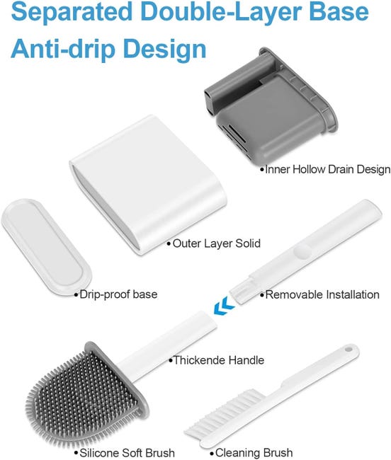 Good Papa Brosse WC électrique en silicone pour salle de bain avec support, brosse WC avec 2 têtes de brosse, brosse WC électrique Good Papa, fixation murale sans perçage Good Papa Brosse WC électrique en silicone pour salle de bain avec support, brosse WC avec 2 têtes de brosse, brosse WC électrique Good Papa, fixation murale sans perçage