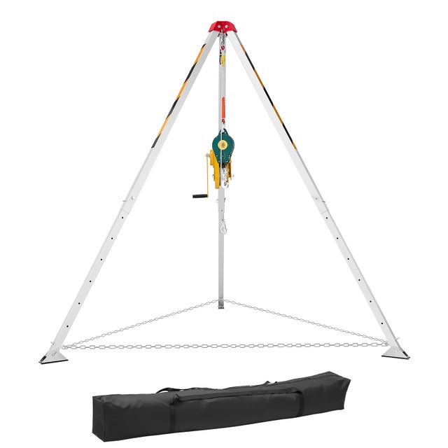 Trepied de Levage SucceBuy avec Treuil 1179 kg, Hauteur Reglable 1,6-2,45 m, Cable de 30 m, Protection Antichute pour Espaces Confines, Egouts