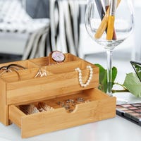 Organiseur Cosmétiques Bambou Relaxdays – 4 Compartiments + Tiroir, Boîte Bijoux & Bureau Naturel
