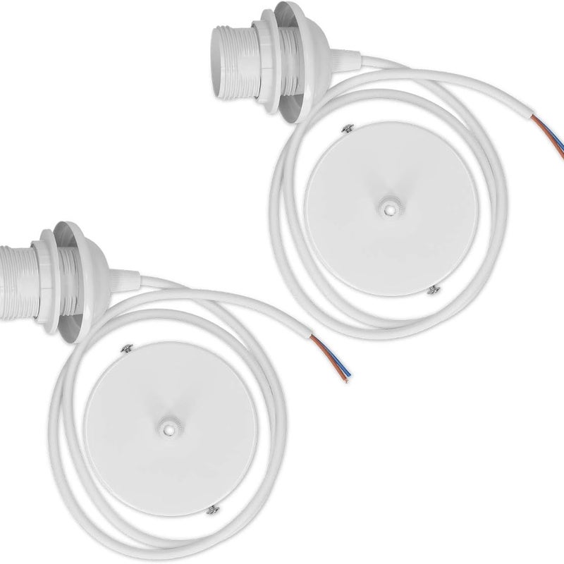 Biały kabel świetlny - kabel z gniazdem E27 i pierścieniem mocującym - do montażu wiszącego 2 lamp sufitowych