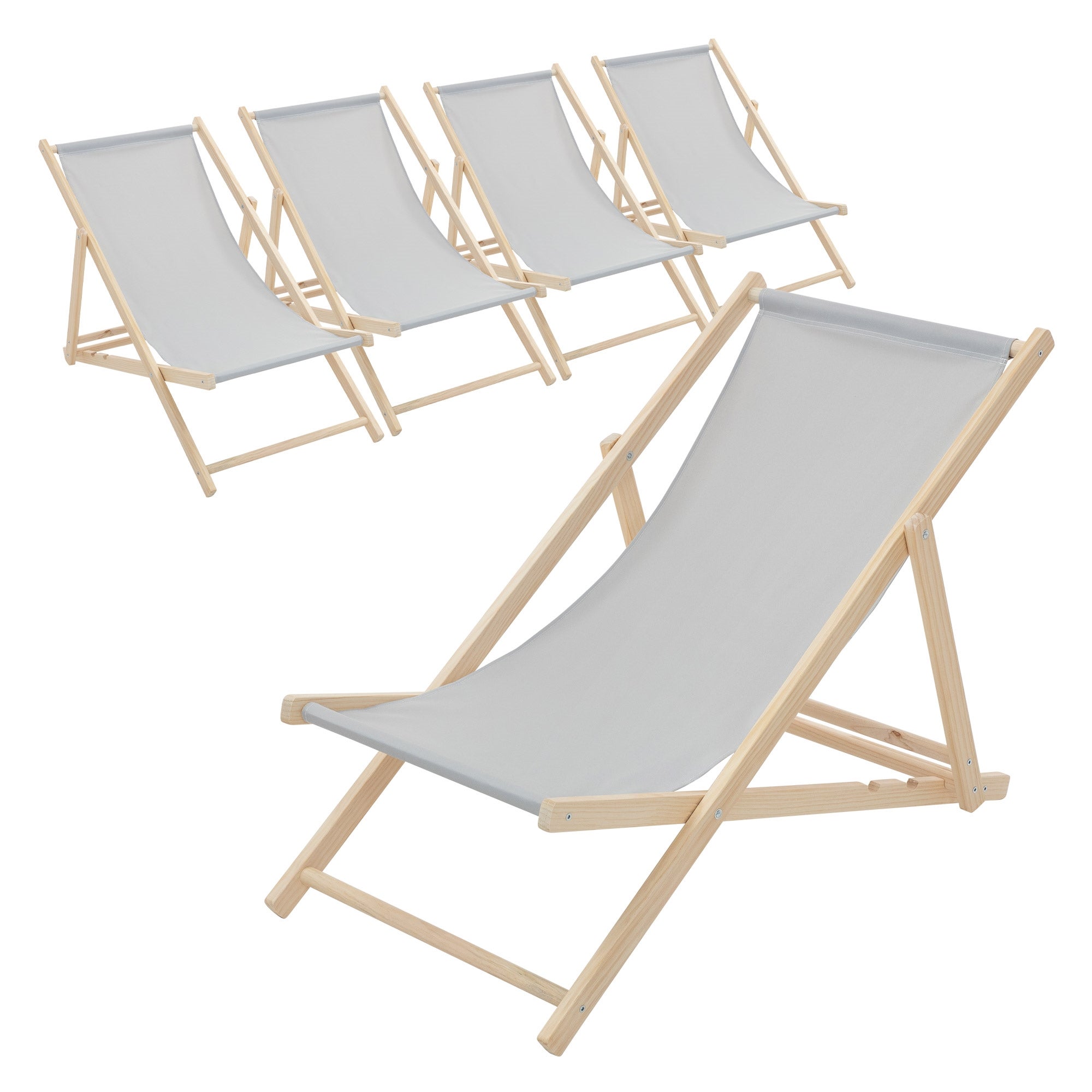 ECD Germany 5x składany leżak drewniany jasnoszary 3 pozycje odchylenia do 120 kg leżak ogrodowy relaksacyjny plażowy składany na taras ogród