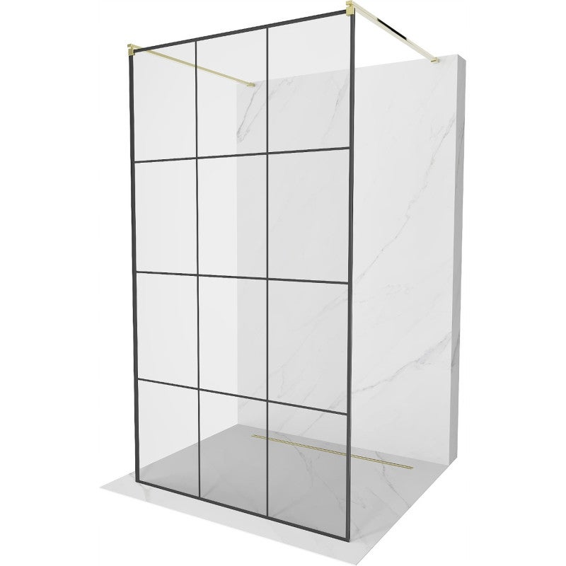 Mexen Kioto ścianka prysznicowa wolnostojąca 100 x 200 cm, czarna kratka 8 mm, złota - 800-100-002-50-77